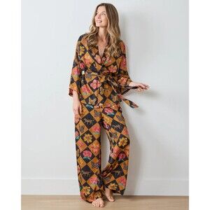 PRINTFRESH Botanical Checkerboard Wrap Pajama Set M
